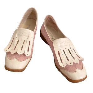 Walter Genuin Pink and Cream Leather Fringe Loafers